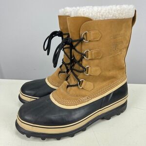 Sorel Caribou Waterproof Tan Leather Winter Outdoor Snow Boots Mens Size 14 US